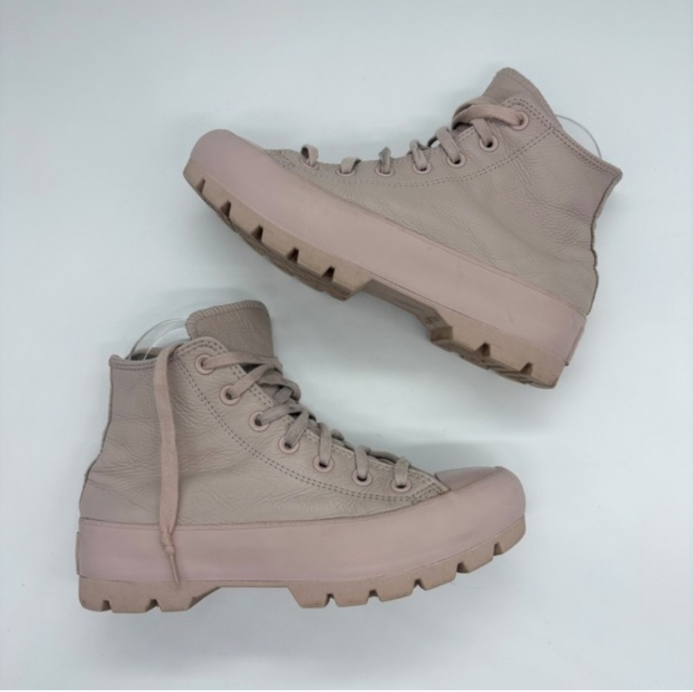 Converse CTAS Leather Lugged High Top Sneaker Size 7 Mauve Pink Monochrome